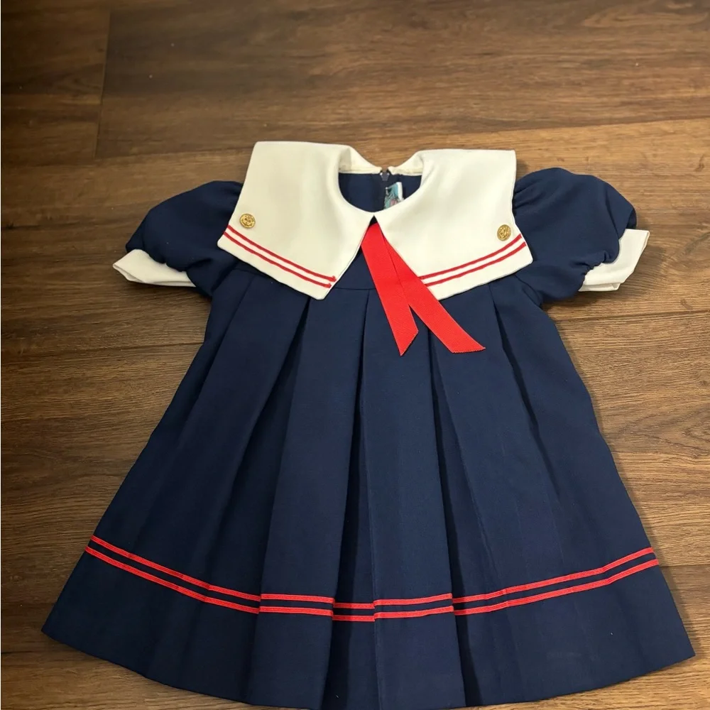 Vintage 90s Nautical Sailor Dress Girls 3T USA Made Wonderland Fashions